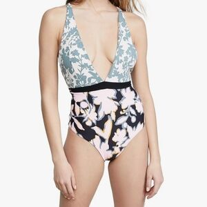 NWOT MAAJI Chromatic Rainbow Reversible Plunge One Piece Swimsuit, Size Large